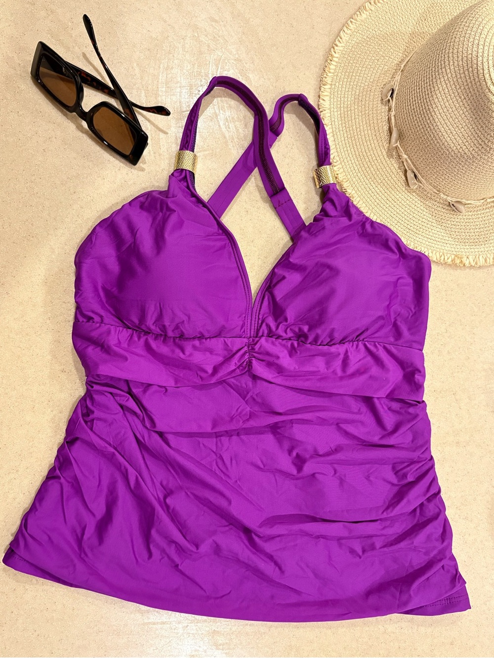 Fushia/Purple Tankini Top with Gold Accent NWT